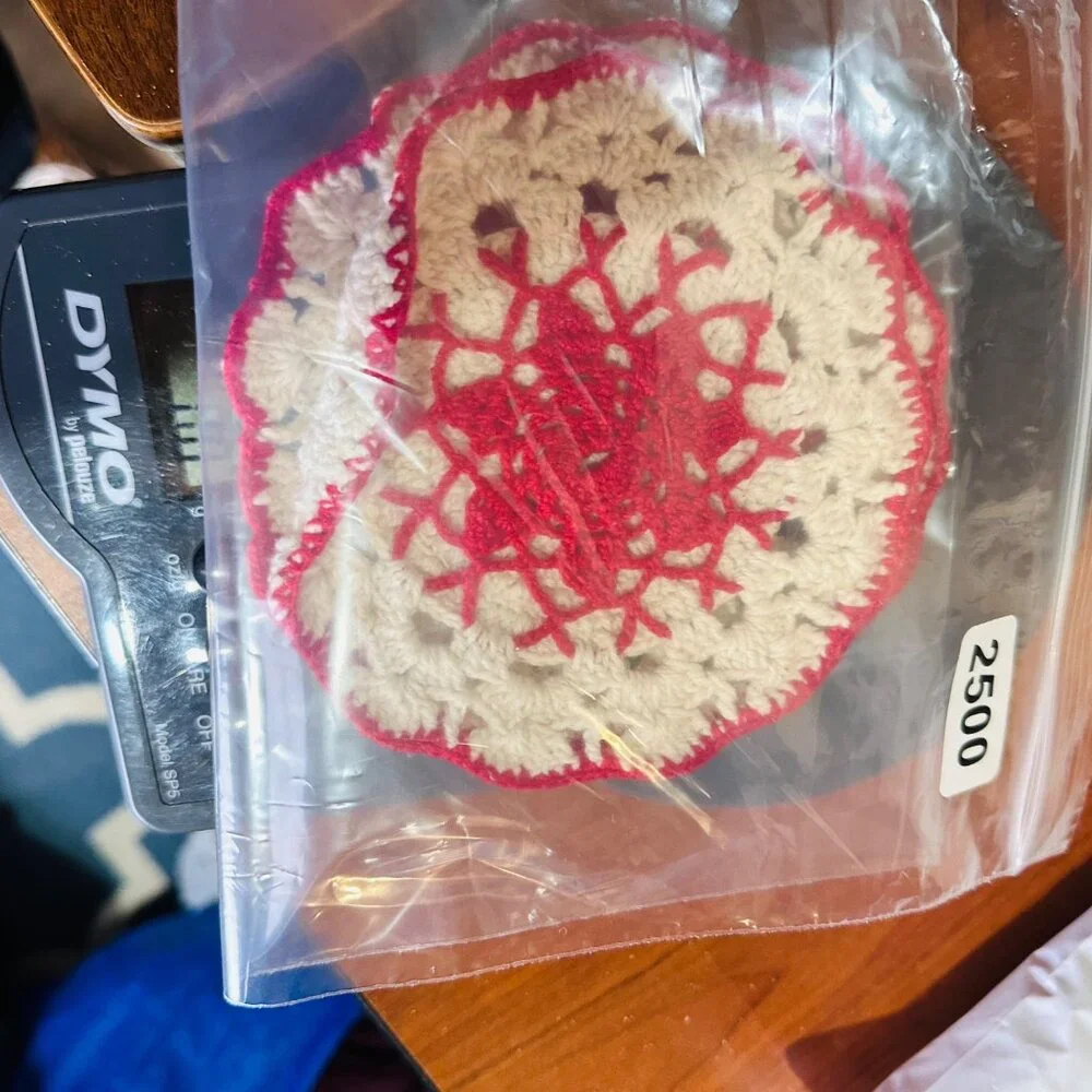 Vintage Crochet Doilies Coaster Holiday Festive Cotton Handmade Red 5Inch‎